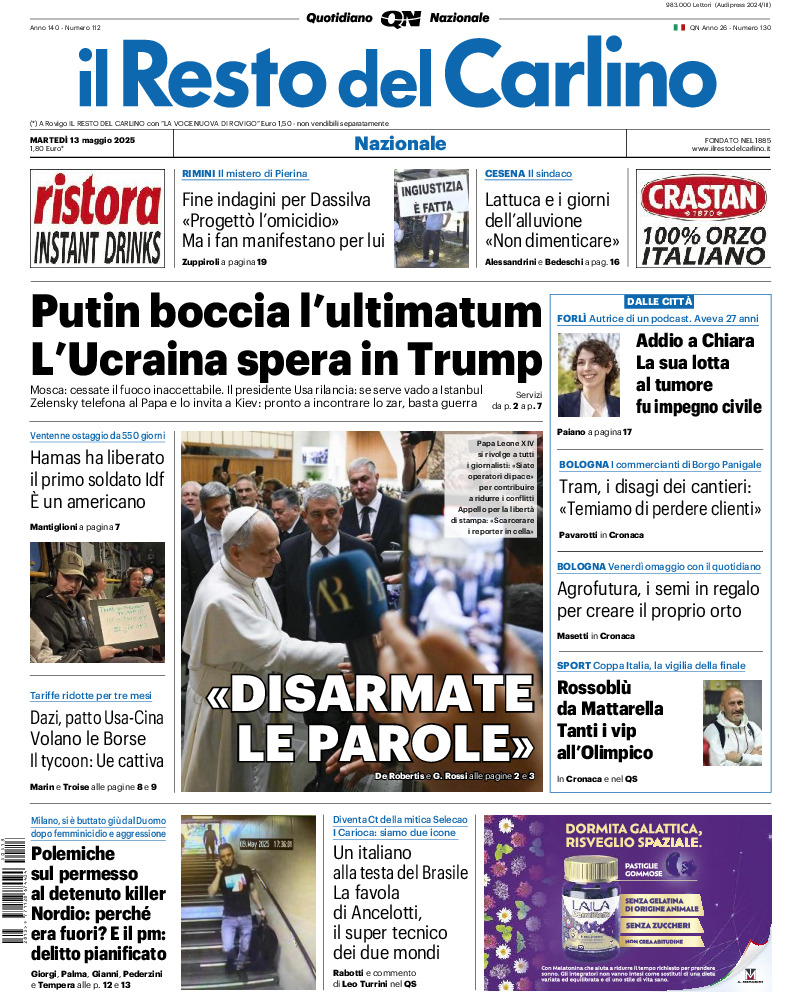 Prima-pagina-il resto del carlino-edizione-di-oggi-20250513